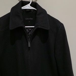 Calvin Klein Black Wool Blend Zip Up Coat | Small